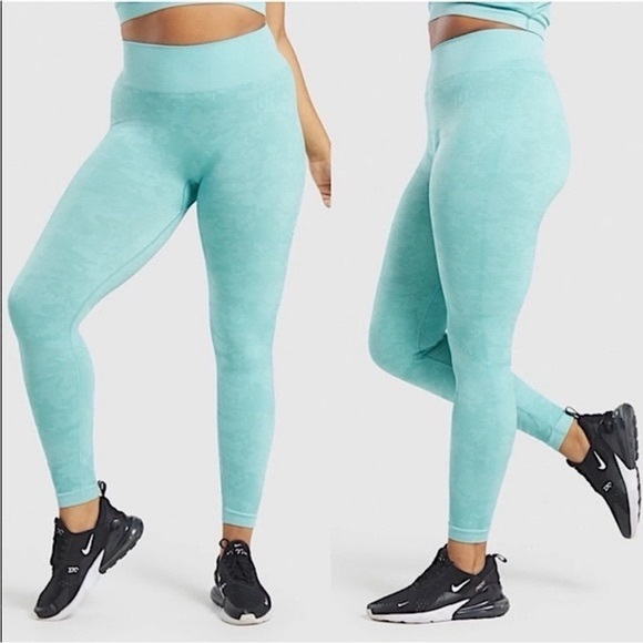 Gymshark Adapt Camo Seamless Full Length Butt Scrunch Aqua Leggings Size Medium - Picture 1 of 10